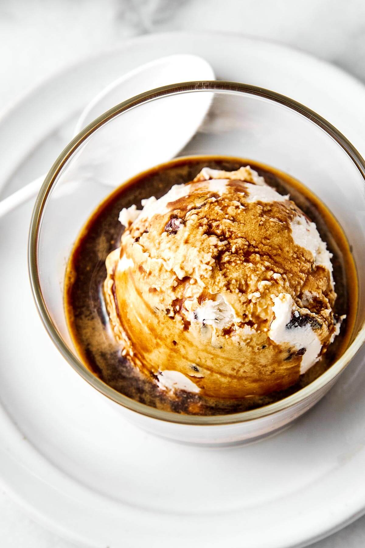 Affogato in a glass cup.