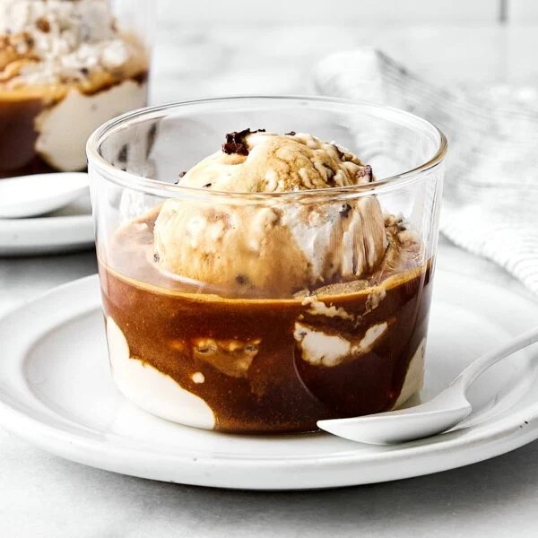 A glass cup of Italian affogato.
