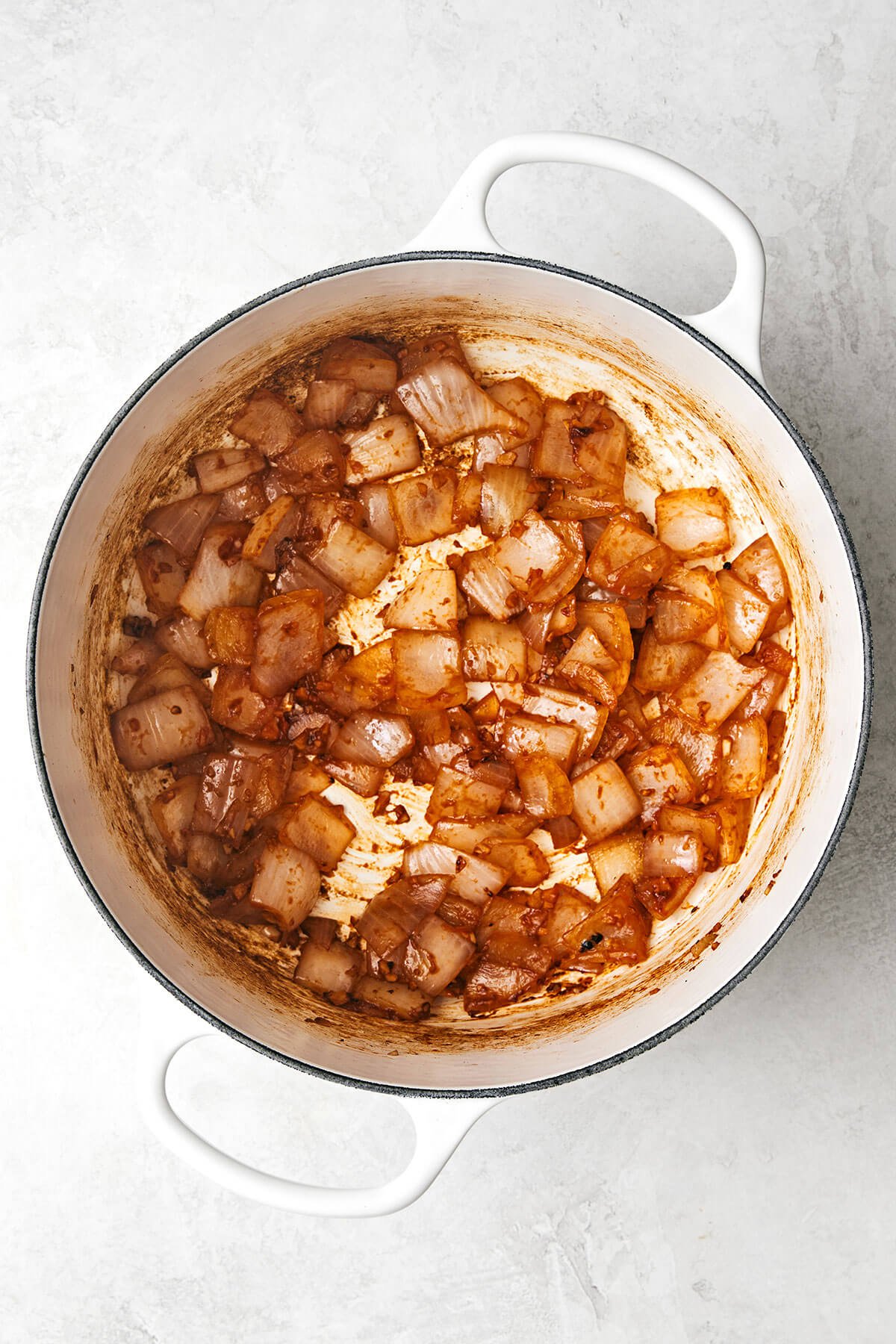 Cooking onions in a pot