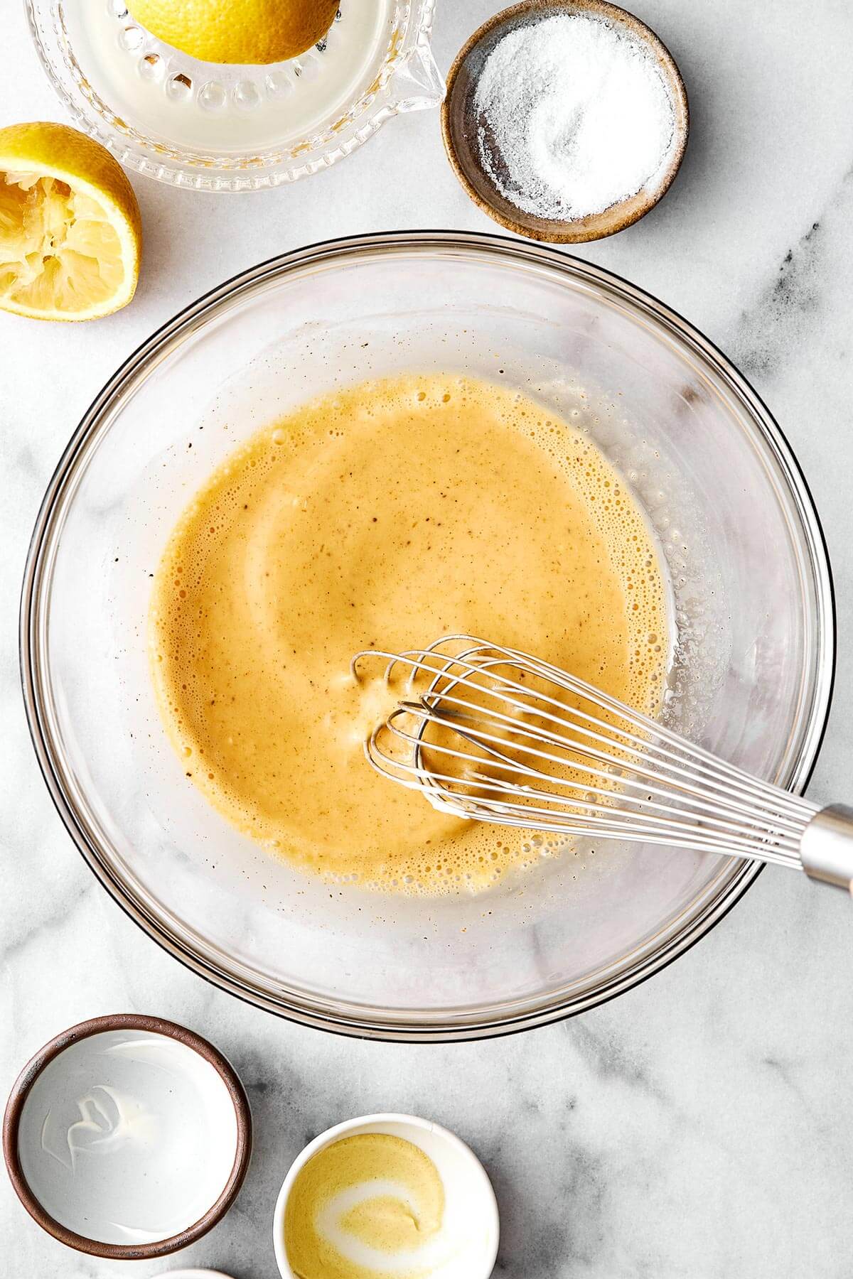 Whisked egg mixture in a bowl.