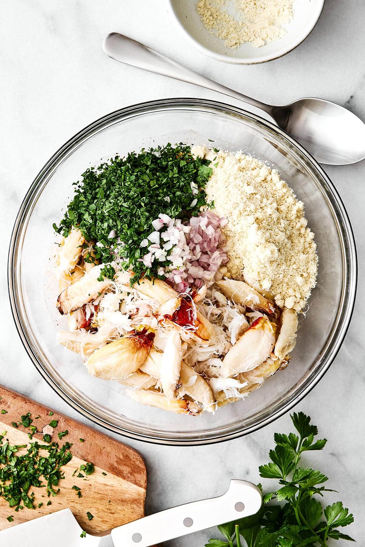 Crab cake ingredients in a bowl.