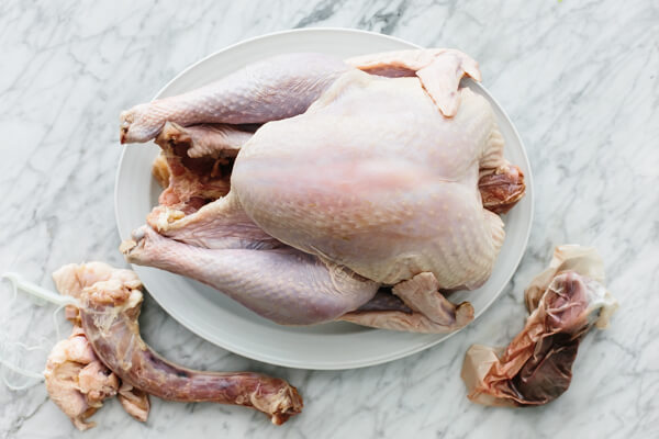 Giblets removed from a whole Thanksgiving turkey