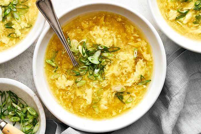 A bowl of egg drop soup.