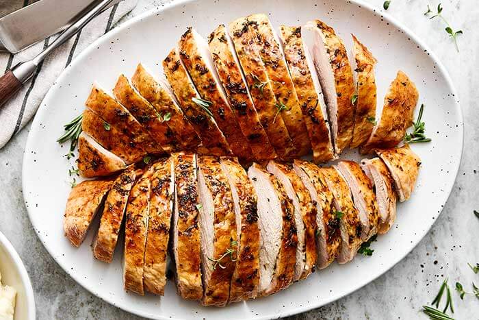 Sliced oven roasted turkey breast.
