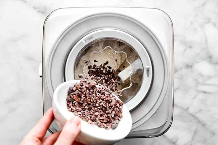 Vegan ice cream in ice cream maker.
