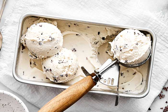 Homemade vegan ice cream in loaf pan.