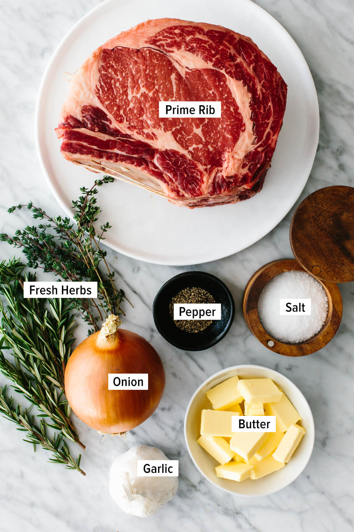 Ingredients to make prime rib on a counter.