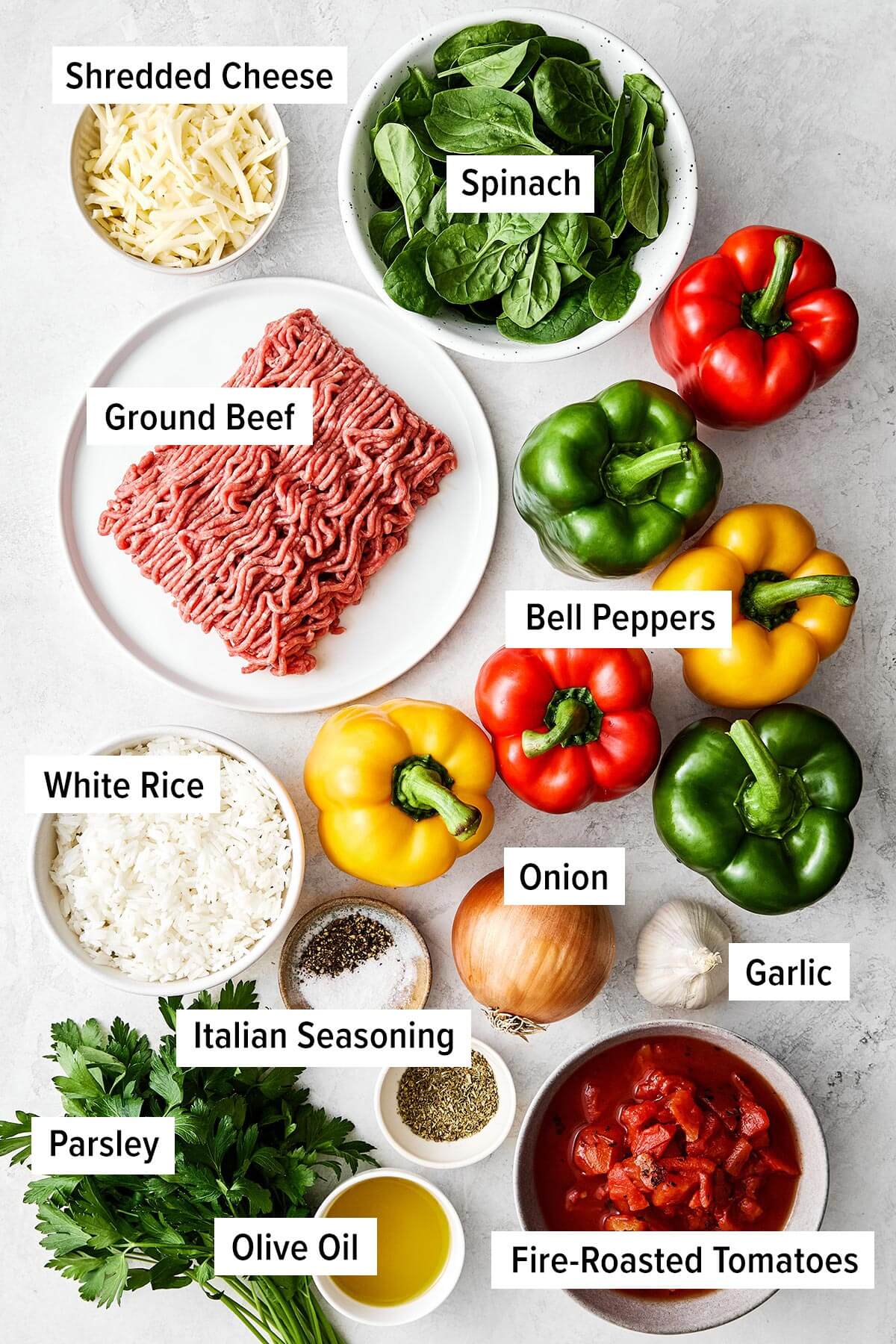Ingredients for classic stuffed peppers.