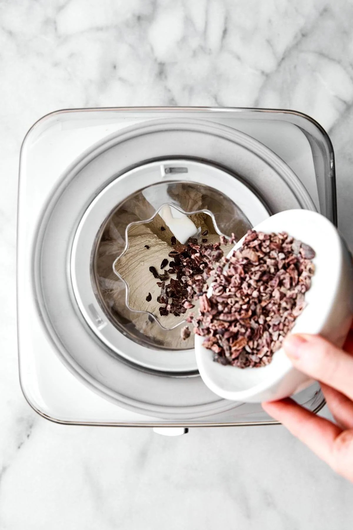 Blending ice cream in ice cream maker.