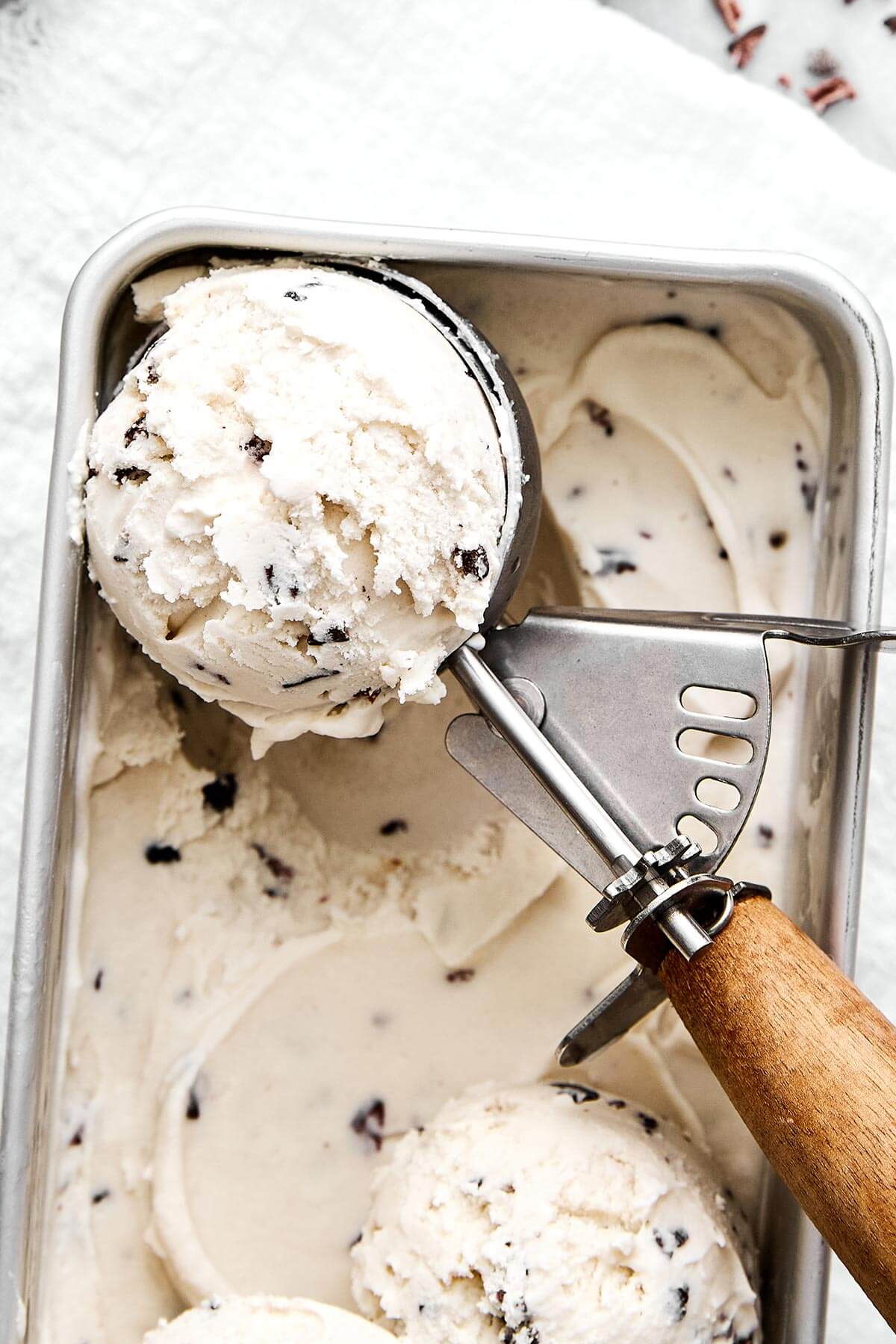 Vegan ice cream in a loaf pan.